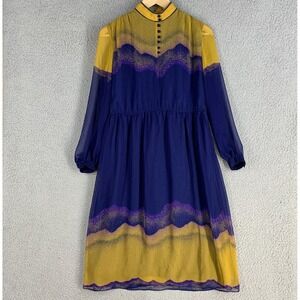 Vtg Louvre Harajuku Tokyo Dress Women 9 Kawaii‎ Purple Chiffon Long Sleeve Artsy